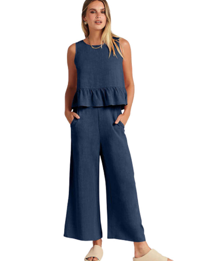 SHOPIQAT Ruffle Sleeveless Top With Matching Wide-leg Pants - Premium from shopiqat - Just $8.200! Shop now at shopiqat